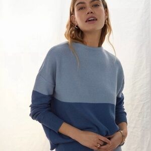 Saturday Sunday Anthropologie Blue Color Block Mock Neck Sweater Size Medium